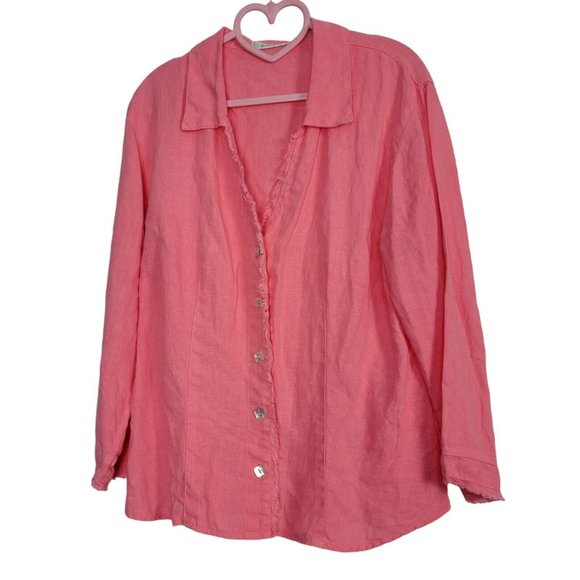 Cut Loose Womens Pink 100% Linen Button Up Cardigan Blouse Top Size M USA - Picture 1 of 4